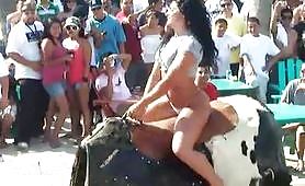 hot girl riding mechanical bull